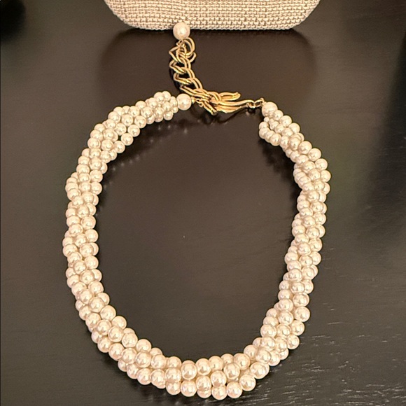 Jewelry - vintage triple-stranded twisted faux pearl beaded choker with a gold-tone clasp